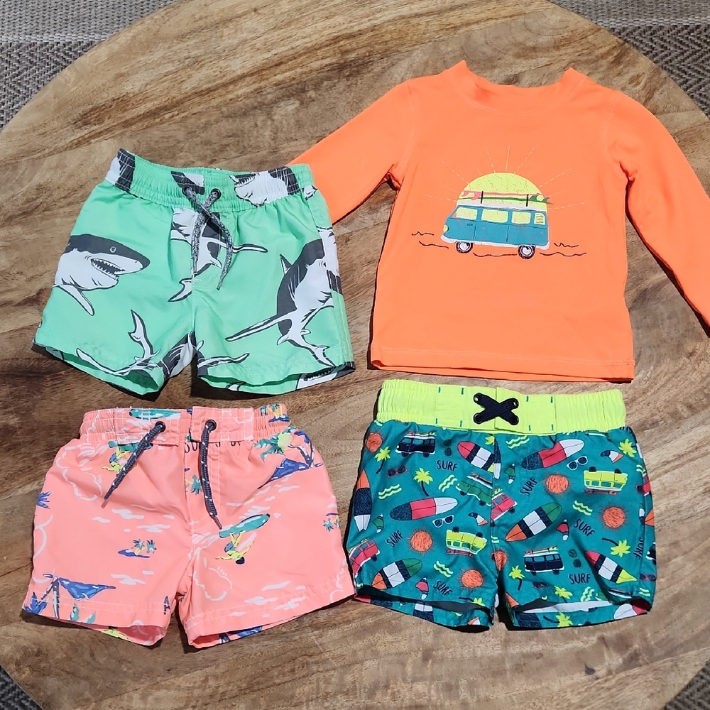 Cat & Jack Kids Orange Long-Sleeve Rash Guard with Surf Shorts Set